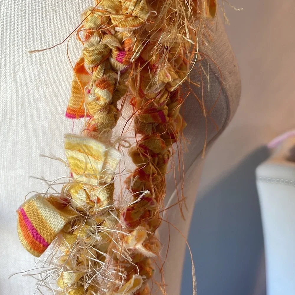 UNIQUE HANDMADE boho chunky Rag Knitted yellow shoulder bag genuine shells